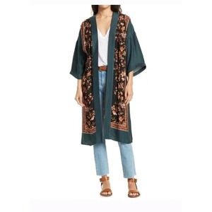 NWOT Daniel Rainn DR2 Kimono Womens size XS/S Green Floral Cardigan Cover Up